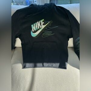 Nike Black Hoodie with Green and Blue Accents